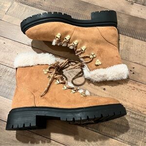 J.Crew Faux Fur Winter Hiking Boots Ankle Boots 8.5 NEW Chestnut Brown